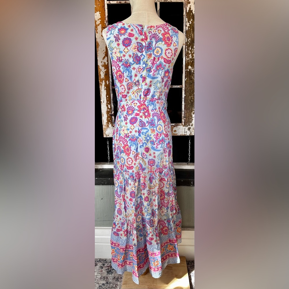 Talbots 2 Petite Floral Cotton Maxi Dress Sleeveless Scoop Neck Belted - Picture 5 of 8